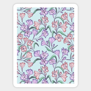 Happy lily flowers botanical pattern in light blue Magnet